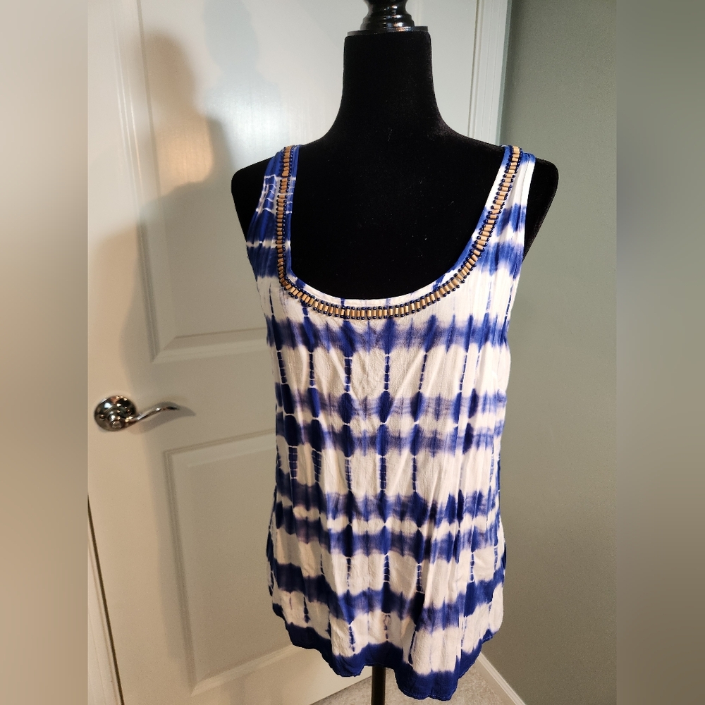 😀  3 For $15 Kenar Navy and White Tie-Dye Tank Top